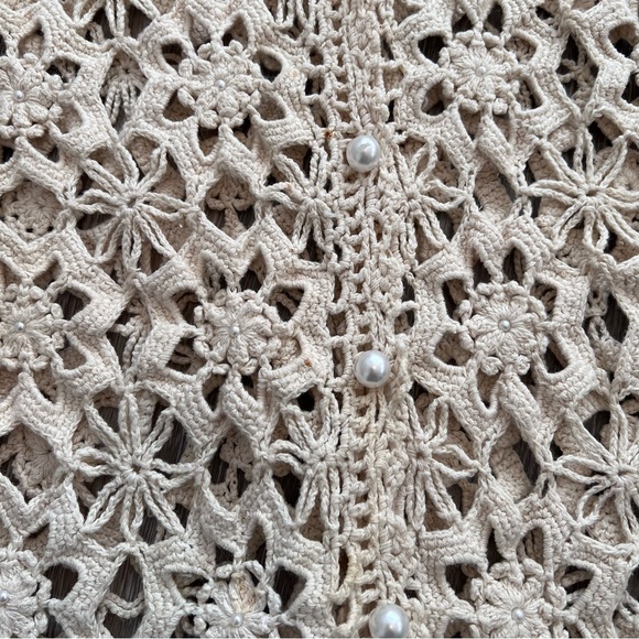 Vintage crochet pearl beaded cardigan cottagecore boho moto - Picture 4 of 9